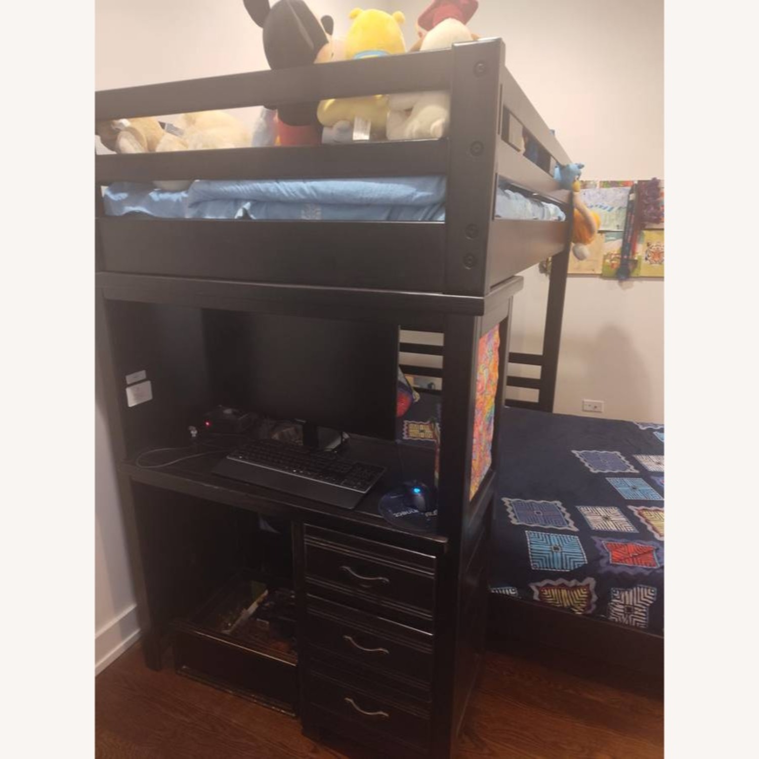 Black Wood Twin/Full Loft Bed With Desk  - image-1