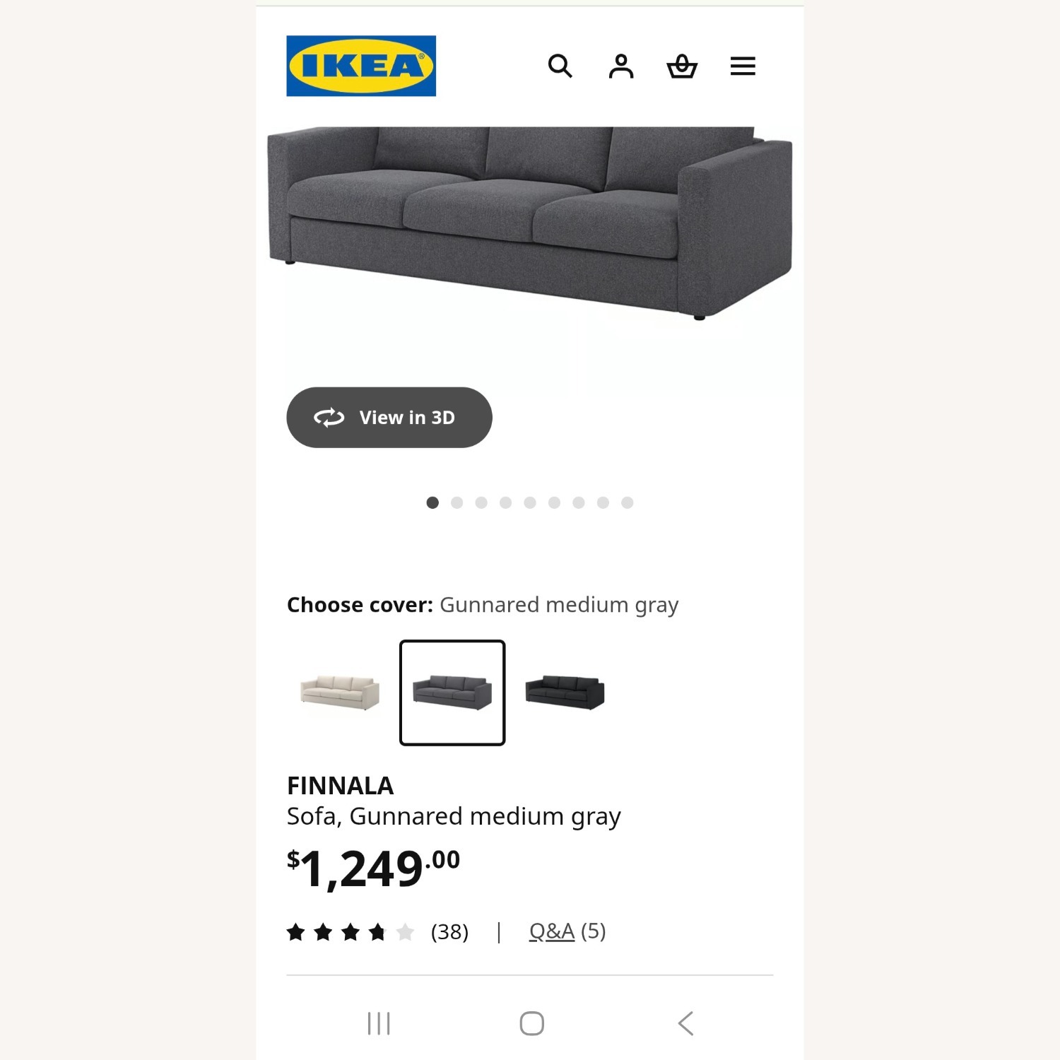 IKEA Finnala Dark Gray Fabric 3+ Seater Sofa - image-6