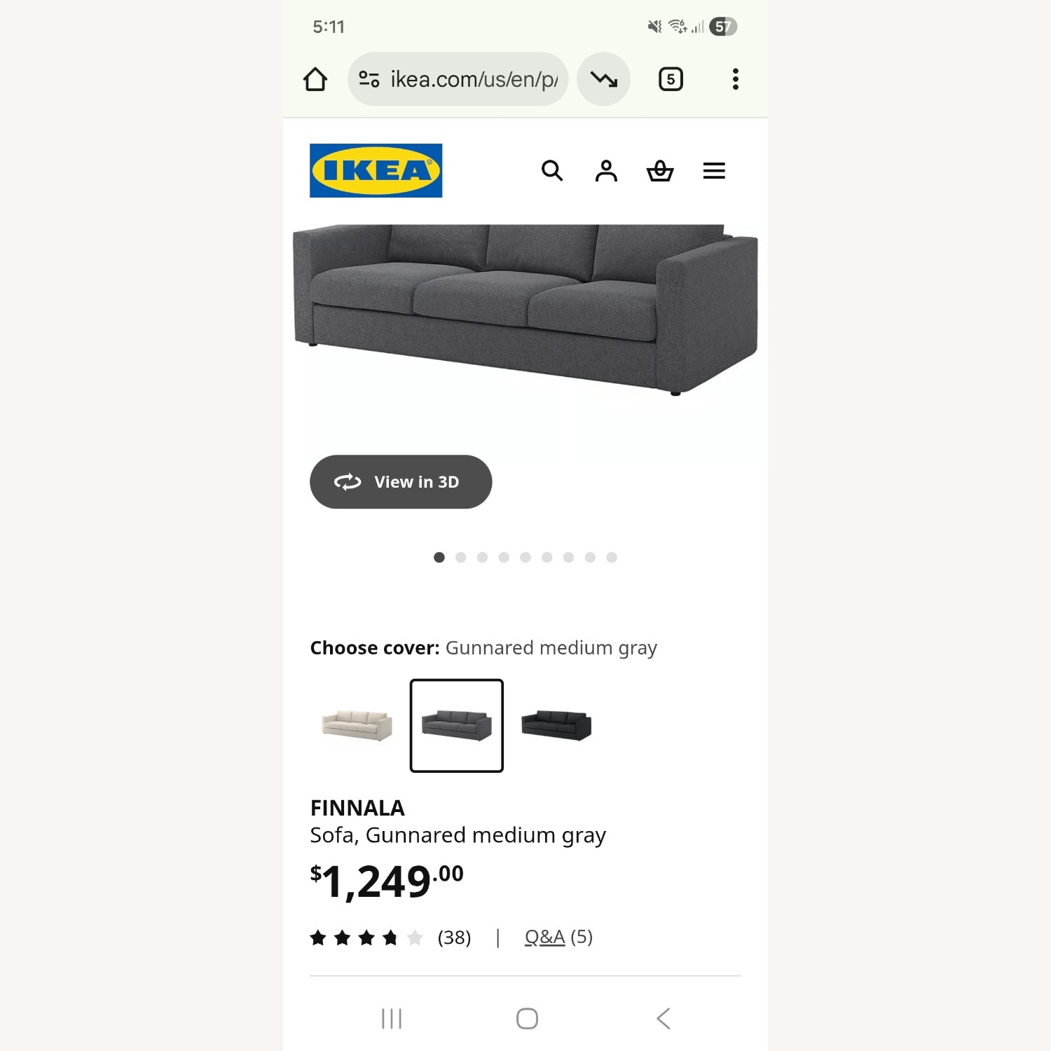 IKEA Finnala Dark Gray Fabric 3+ Seater Sofa - image-5