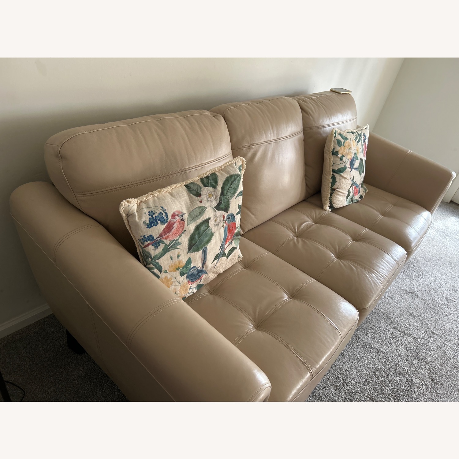 Plush Beige 3 Seater Leather Sofa - image-2