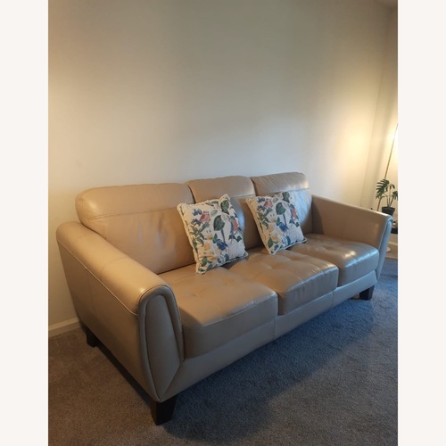 Used Plush Beige 3 Seater Leather Sofa for sale on AptDeco