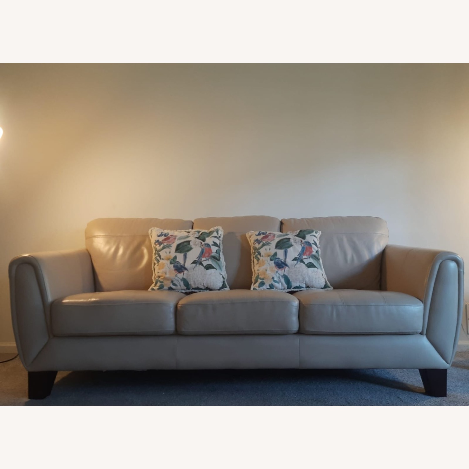 Plush Beige 3 Seater Leather Sofa - image-1