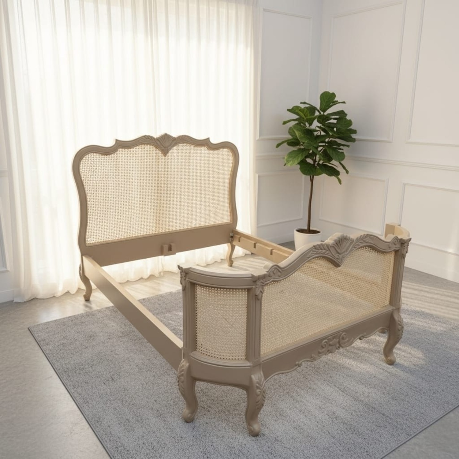 French Cane Queen Bed Curved - image-2