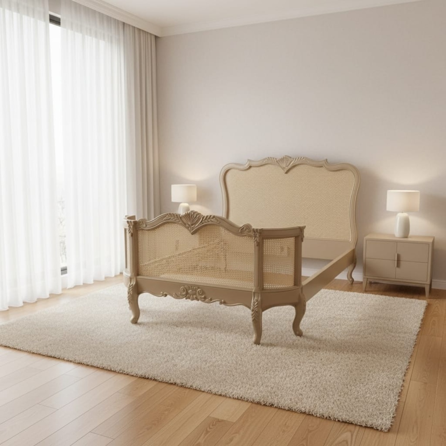 French Cane Queen Bed Curved - image-0