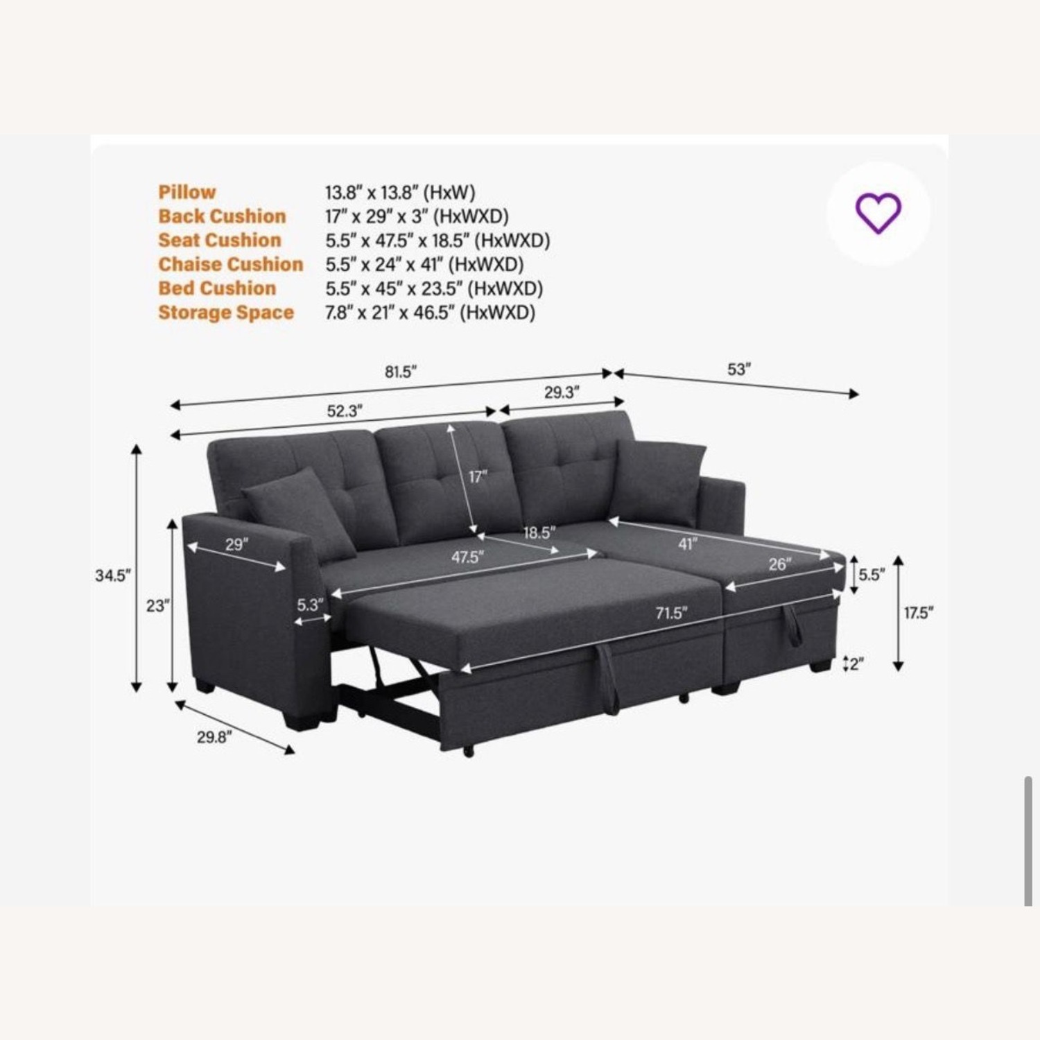 Wayfair Dark Gray Fabric Sleeper Sofa - image-3