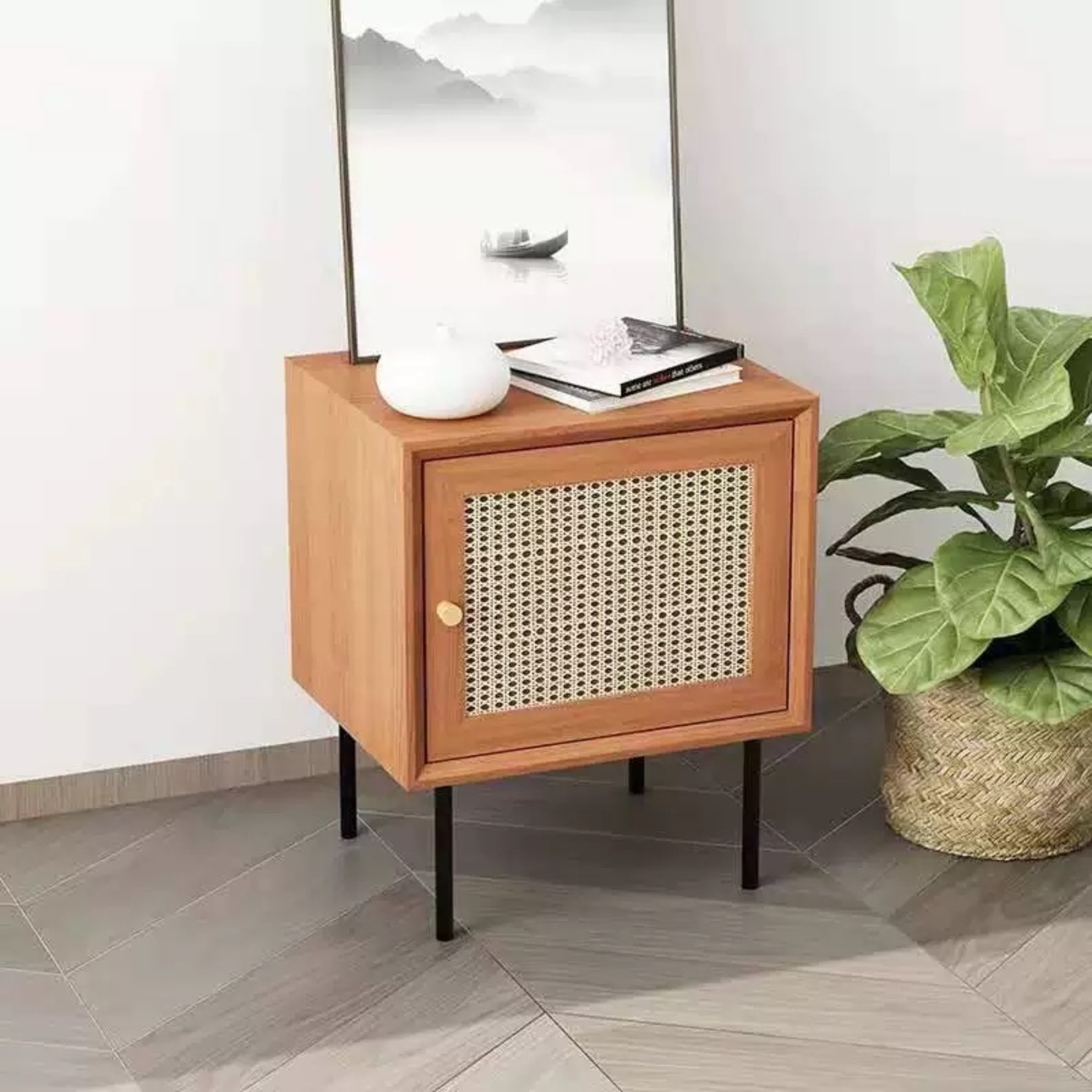 Antique Light Brown Wood Side Table - image-1