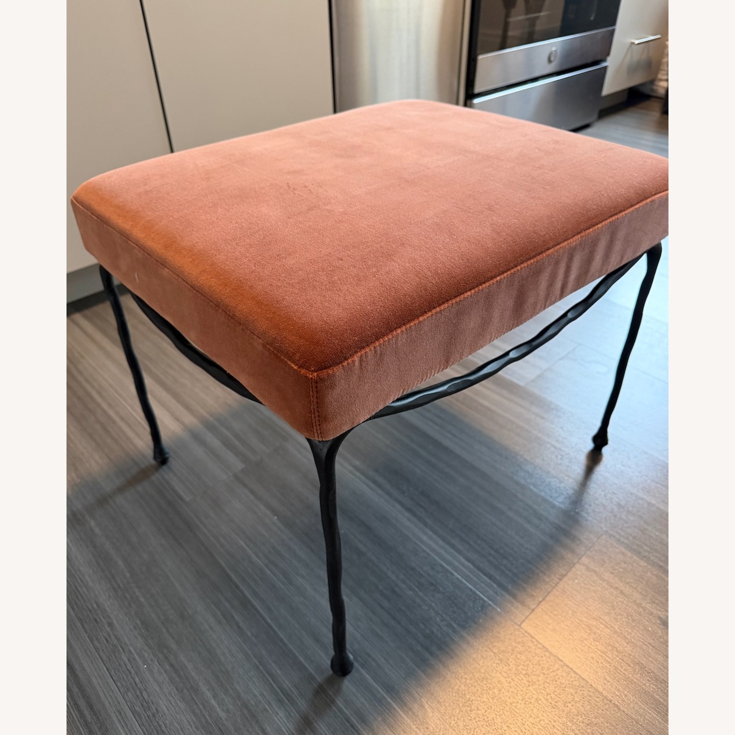 CB2 Journey Terracotta Red Velvet Stool - image-2