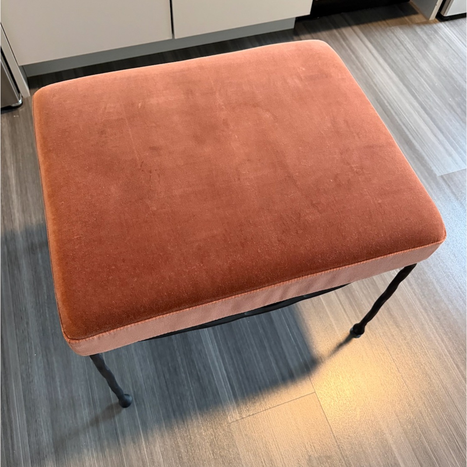 CB2 Journey Terracotta Red Velvet Stool - image-3