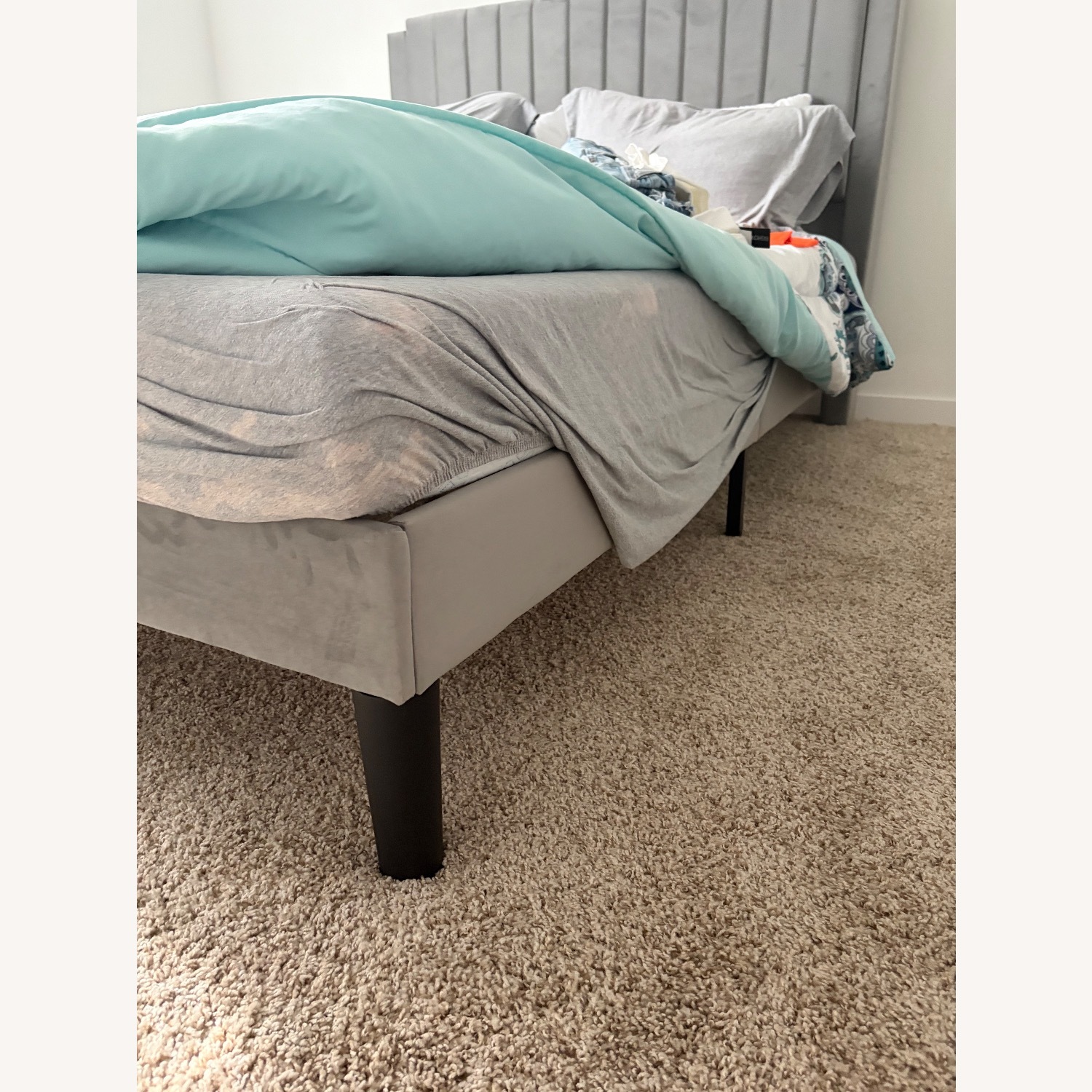 Wayfair Light Gray Suede Queen Bed - image-2