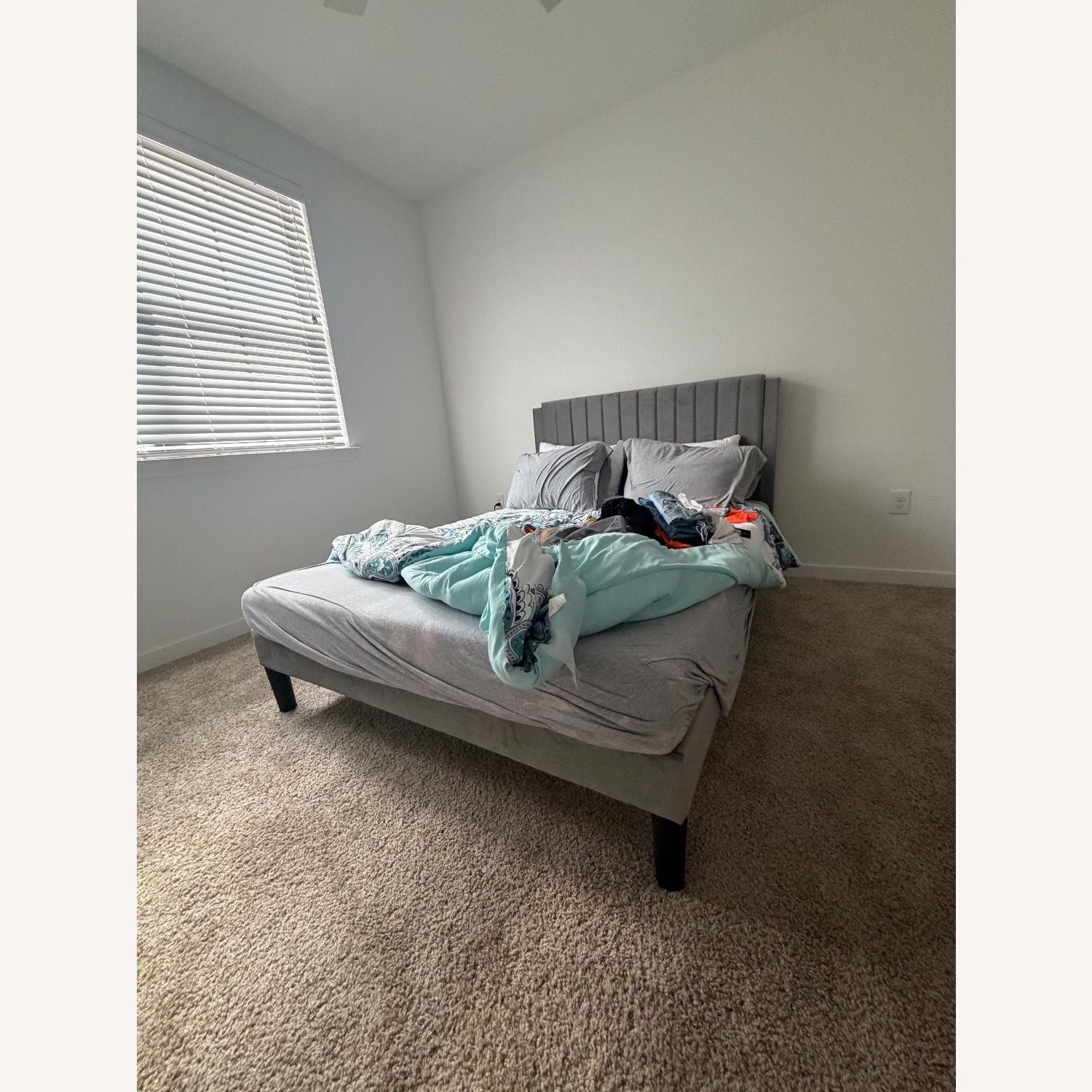 Wayfair Light Gray Suede Queen Bed - image-0