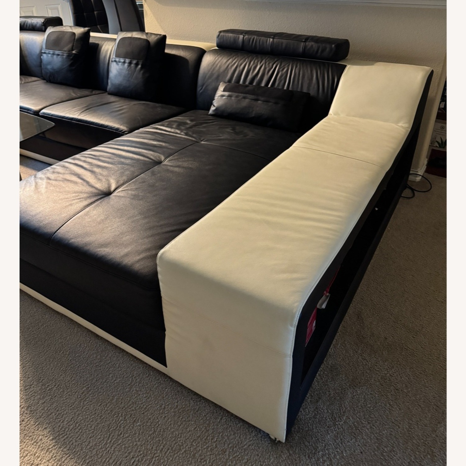 Black Leather 3+ Seater Sofa - image-1