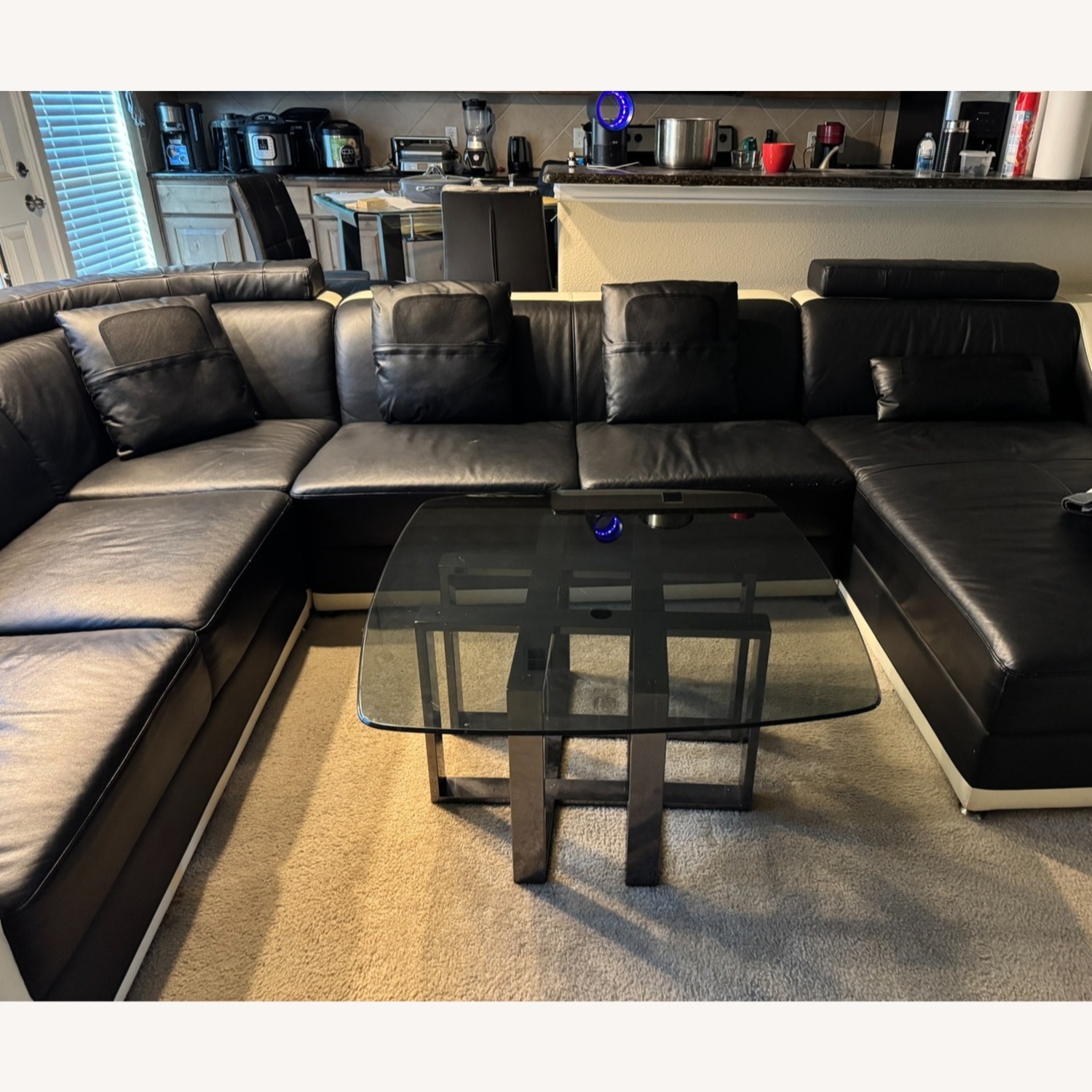 Black Leather 3+ Seater Sofa - image-2