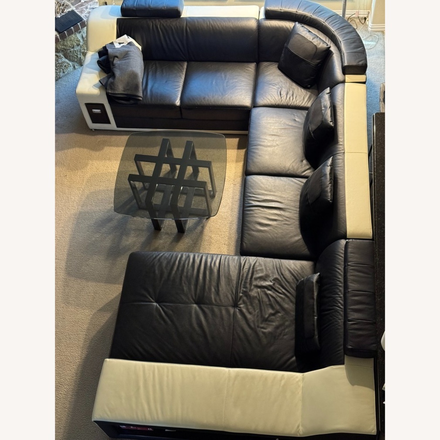 Black Leather 3+ Seater Sofa - image-3