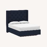 Harper High Headboard Full Bed Drawers Blue Velvet Tufted