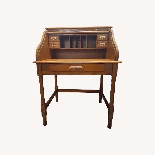 Used Vintage/Antique Light Brown Oak Wood Rolltop Desk for sale on AptDeco