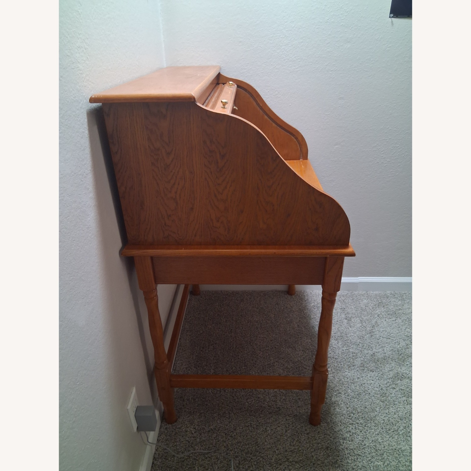 Vintage/Antique Light Brown Oak Wood Rolltop Desk - image-4