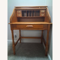 Vintage/Antique Light Brown Oak Wood Rolltop Desk