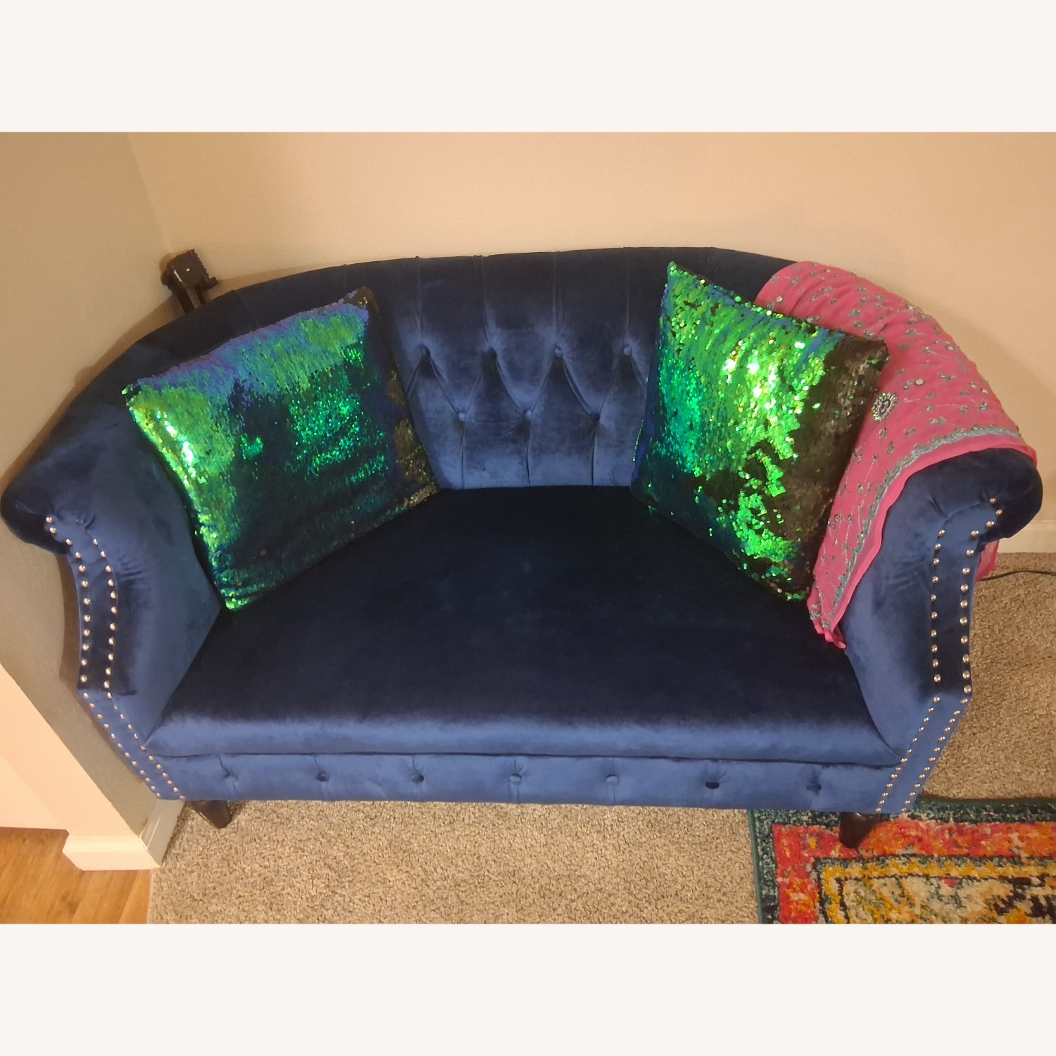 Christopher Knight Milani Blue Velvet Loveseat - image-1