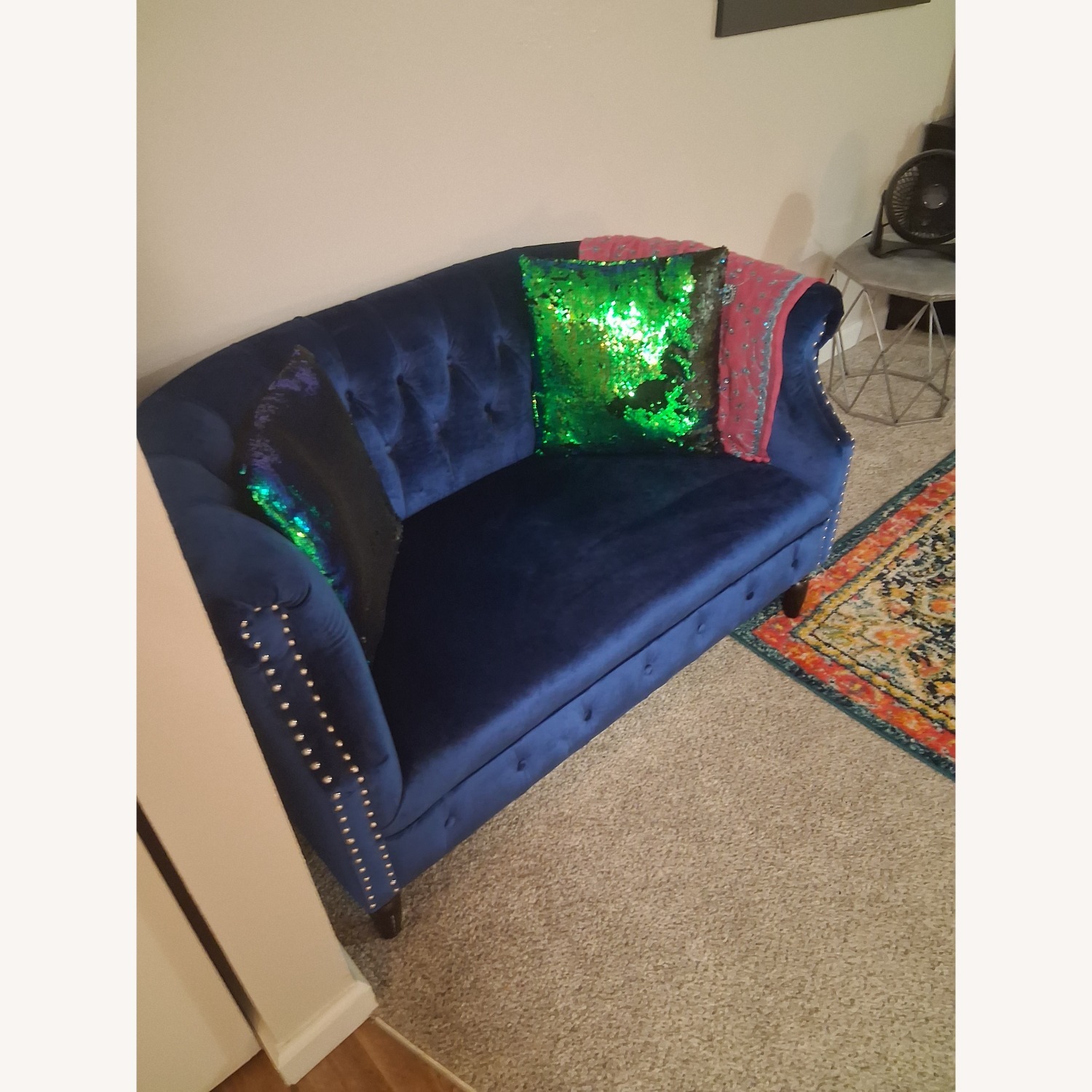 Christopher Knight Milani Blue Velvet Loveseat - image-4