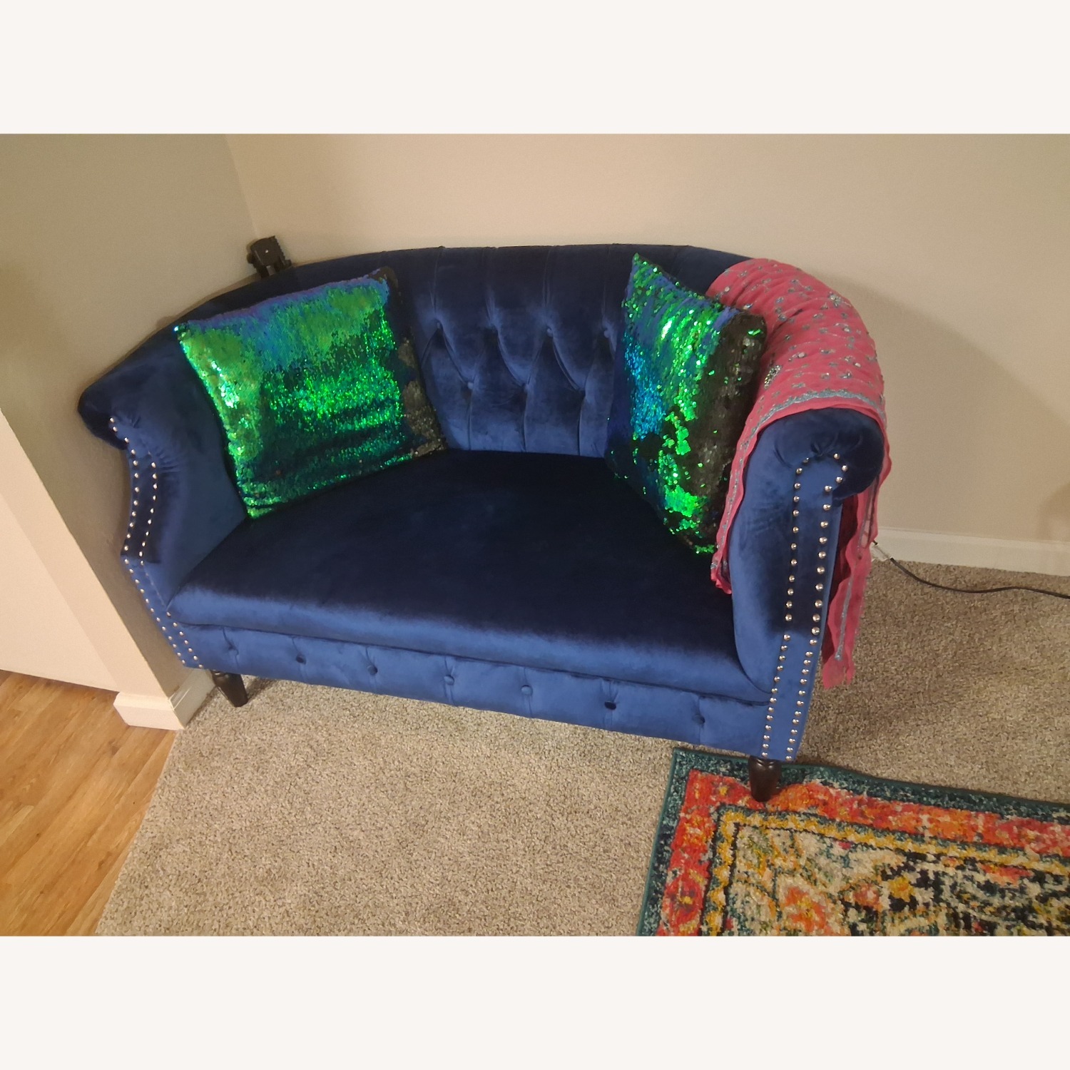 Christopher Knight Milani Blue Velvet Loveseat - image-3