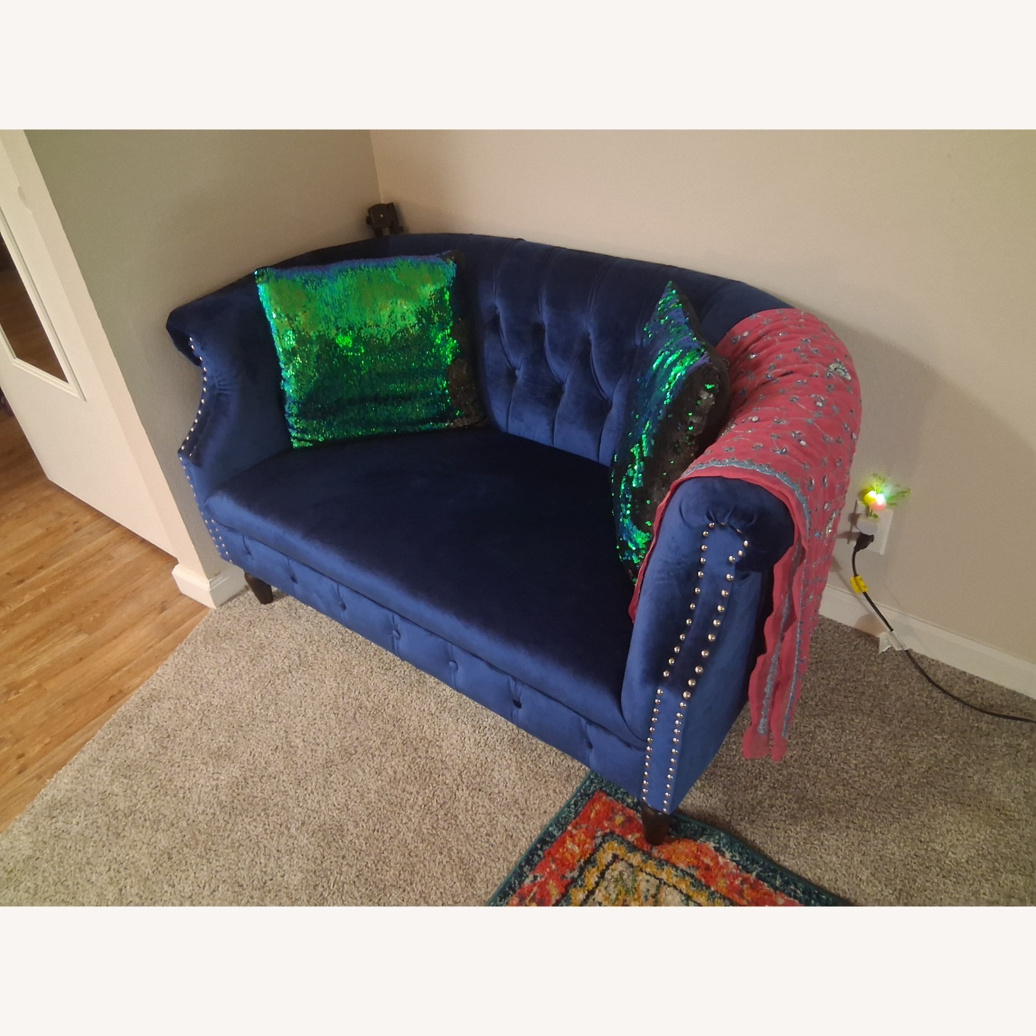 Christopher Knight Milani Blue Velvet Loveseat - image-2
