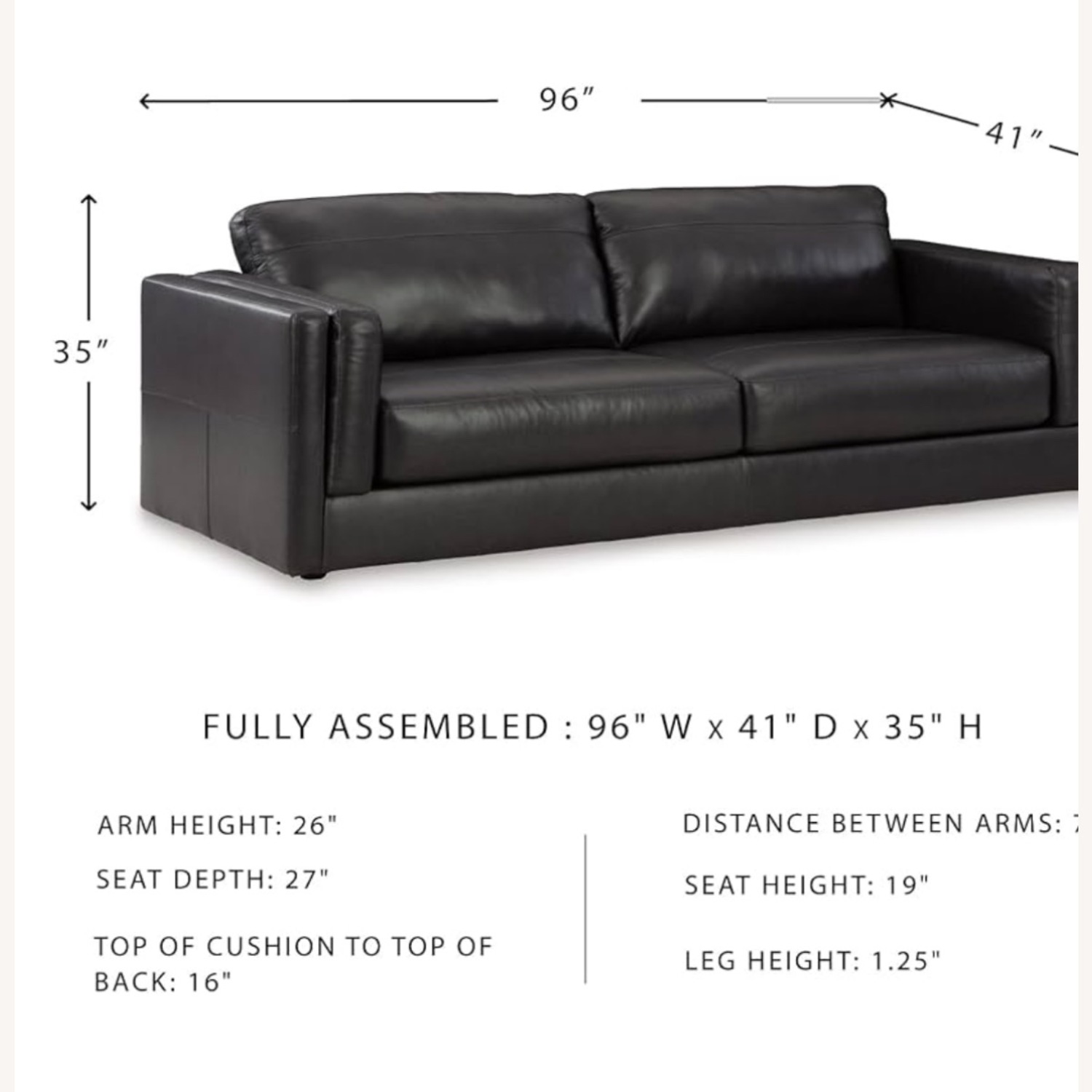 Ashley Furniture Black Leather 3+ Seater Sofa - image-1