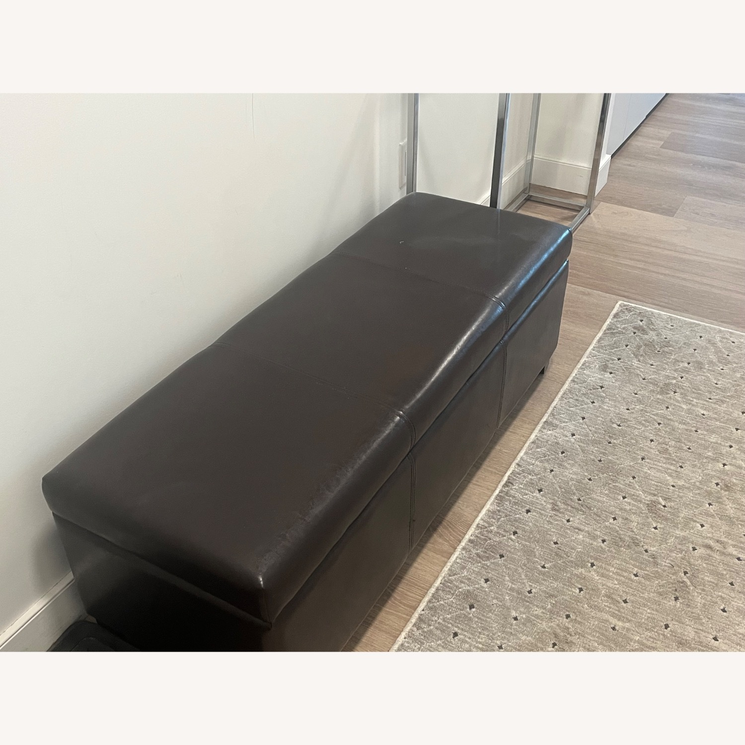 Dark Brown Faux Leather Ottoman - image-2