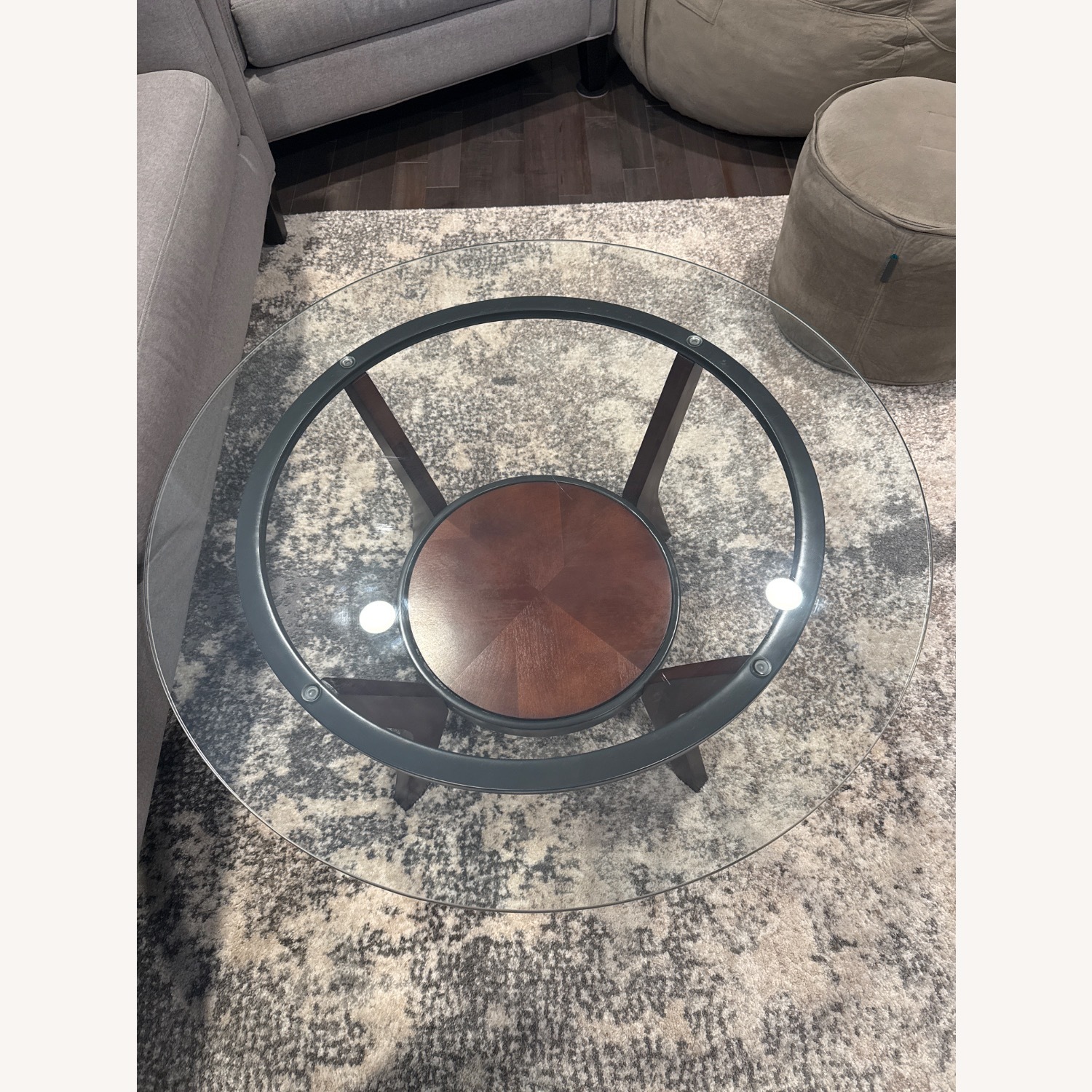 Raymour & Flanigan Dark Brown W Glass Top Coffee Table - image-3
