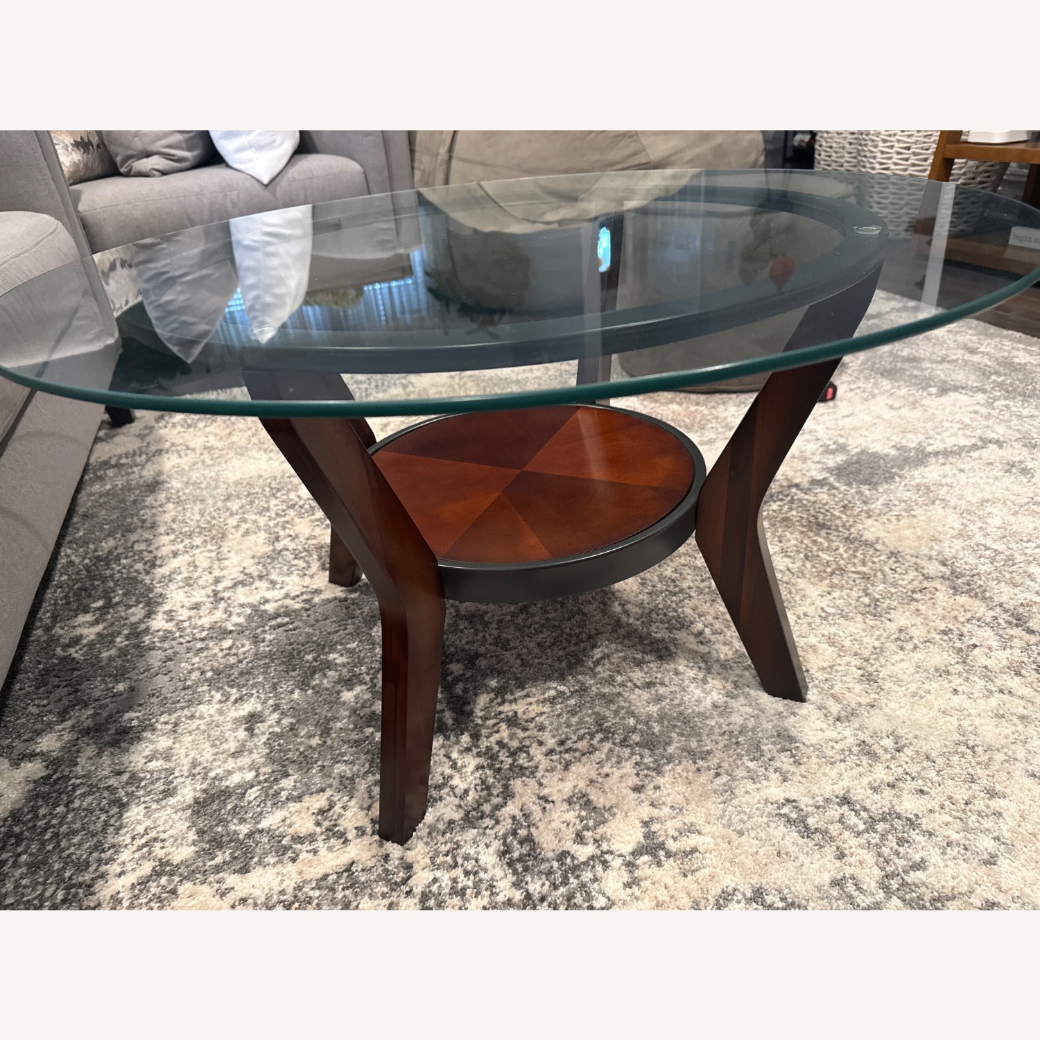 Raymour & Flanigan Dark Brown W Glass Top Coffee Table - image-2