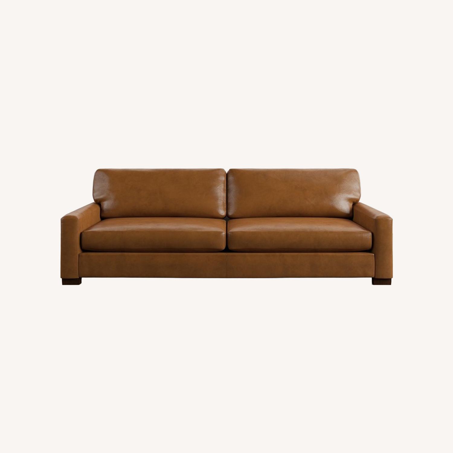 Pottery Barn Light Brown Leather 2 Seater Sofa - image-0