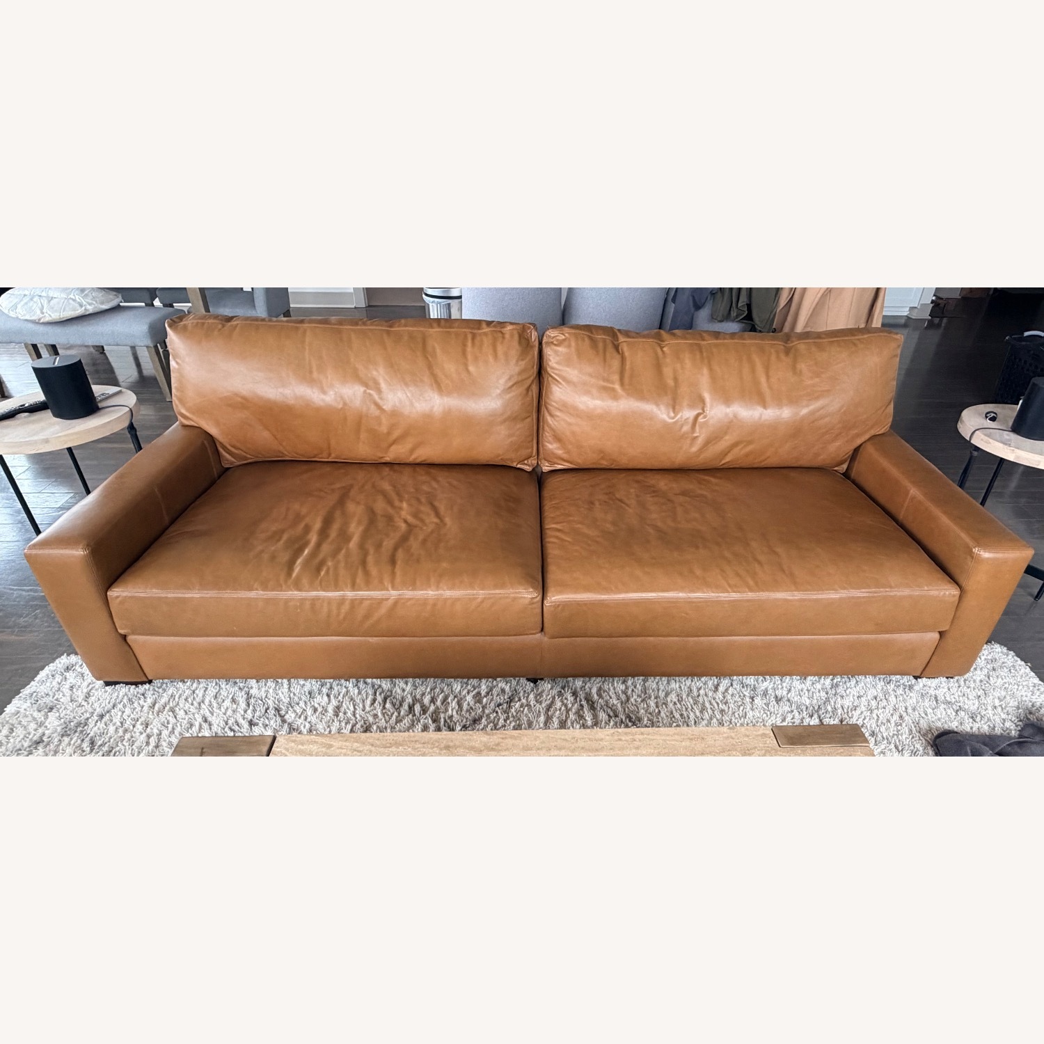 Pottery Barn Light Brown Leather 2 Seater Sofa - image-1