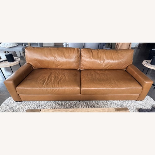 Used Pottery Barn Light Brown Leather 2 Seater Sofa for sale on AptDeco
