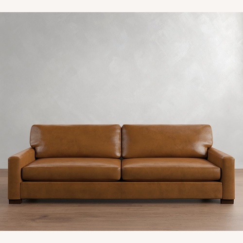 Used Pottery Barn Light Brown Leather 2 Seater Sofa for sale on AptDeco