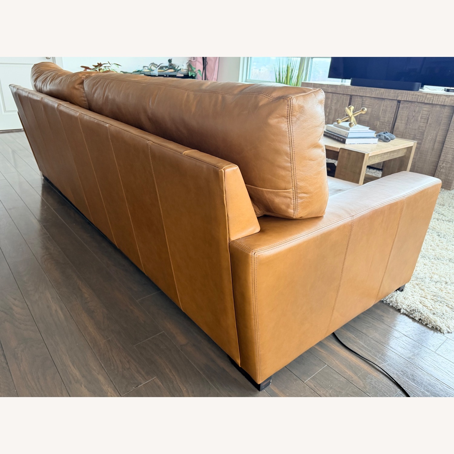 Pottery Barn Light Brown Leather 2 Seater Sofa - image-5