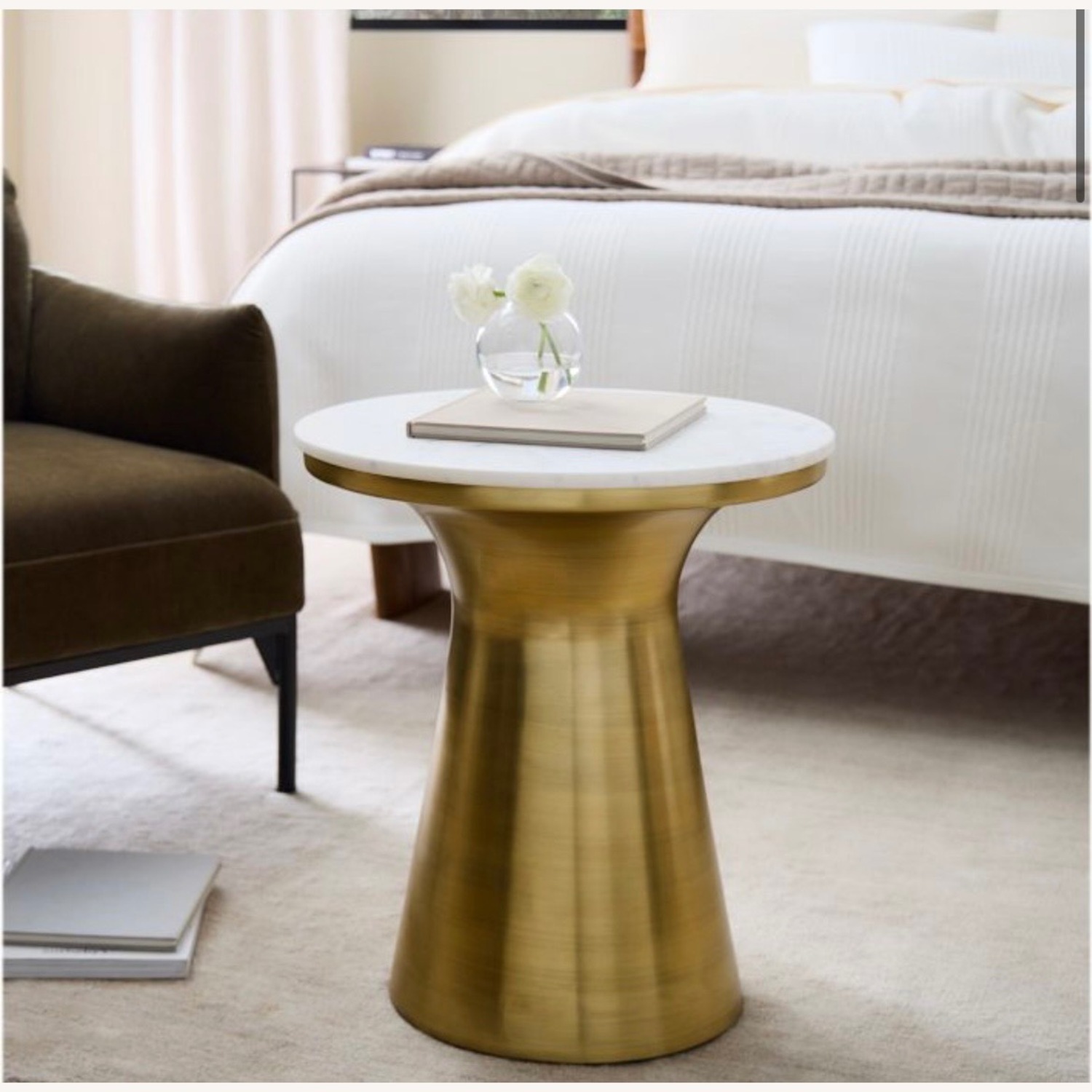 West Elm Marble Topped Pedestal Side Table (20") - image-2