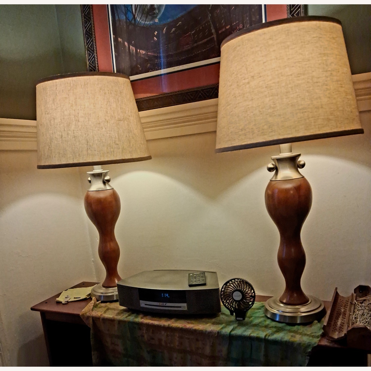 Vintage Natural Wood Table Lamp - image-1