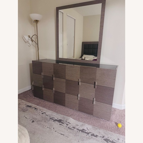 Used Rooms To Go Modern Two-Tone Dresser With Mirror  for sale on AptDeco