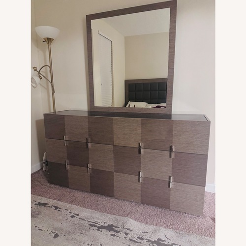 Used Rooms To Go Modern Two-Tone Dresser With Mirror  for sale on AptDeco