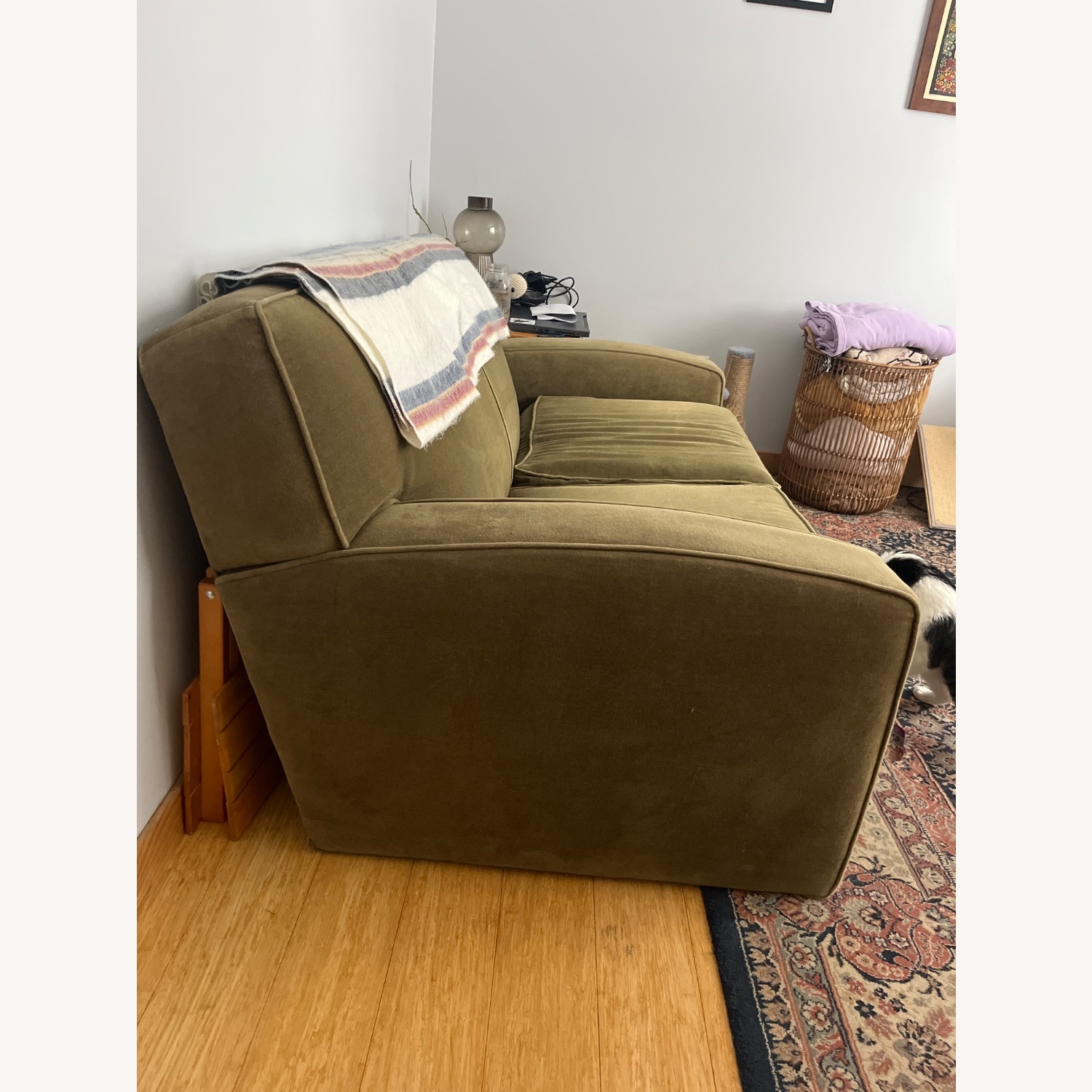 Vintage/Antique Green Fabric 2 Seater Sofa - image-2