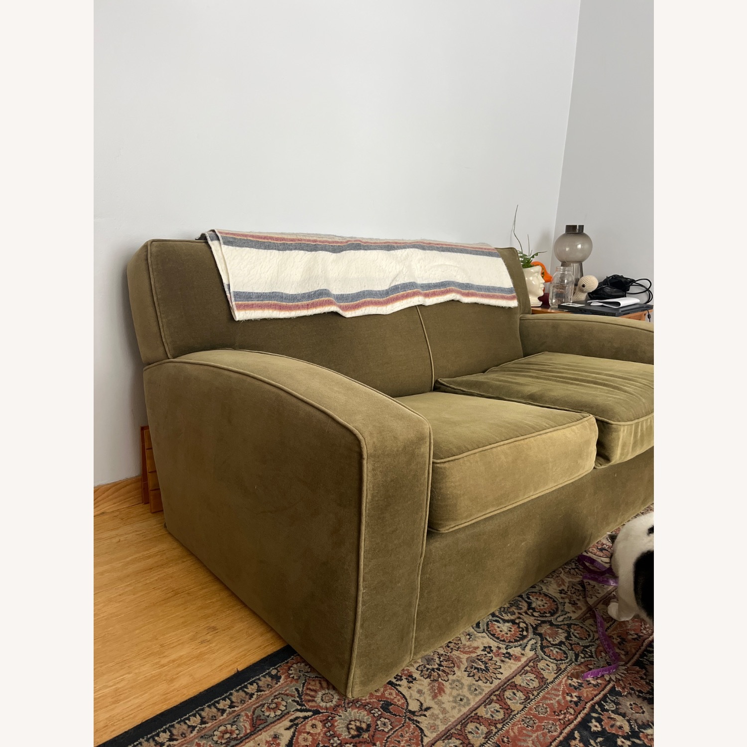 Vintage/Antique Green Fabric 2 Seater Sofa - image-1