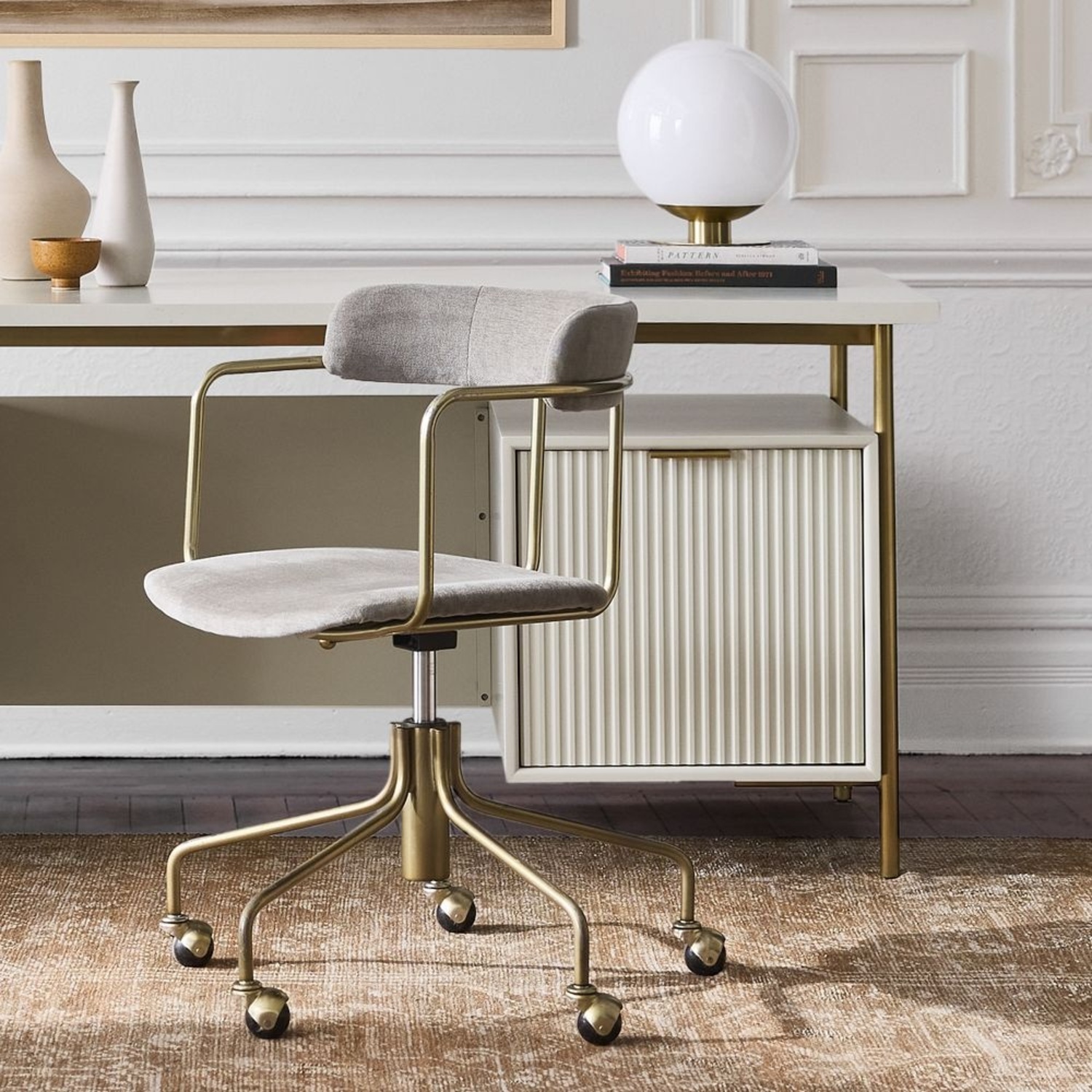 West Elm Lenox Dark Gray Velvet Office Chair - image-4