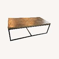 Dark Brown Wood Coffee Table Metal Base