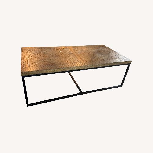 Used Dark Brown Wood Coffee Table Metal Base for sale on AptDeco
