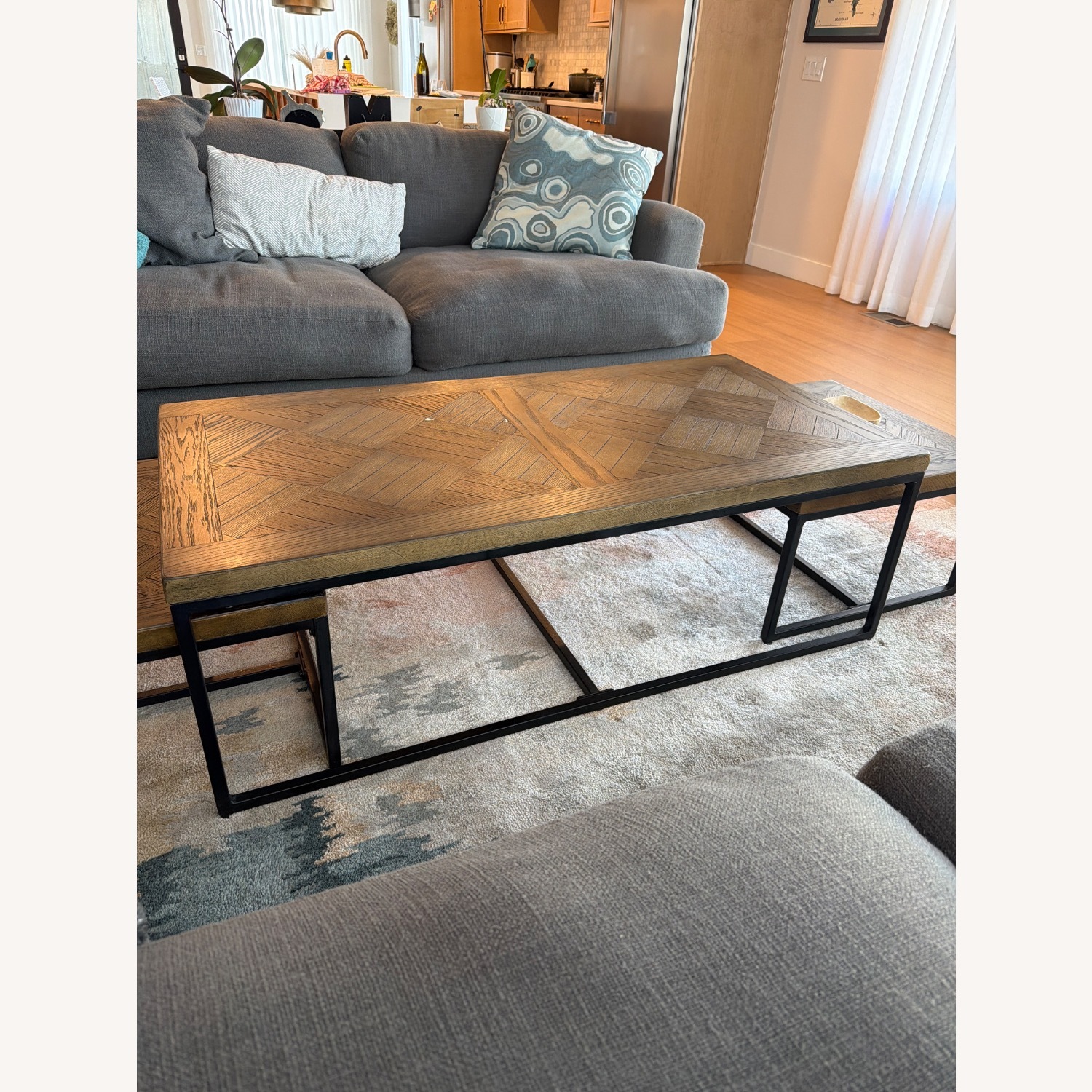 Dark Brown Wood Coffee Table Metal Base - image-3