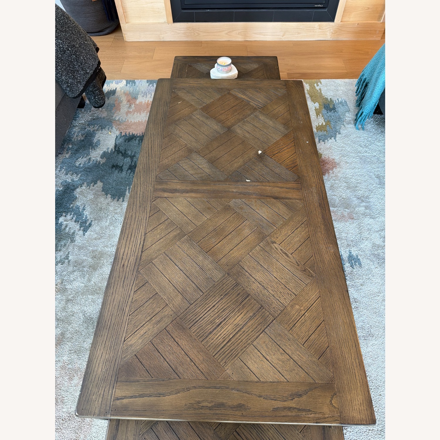 Dark Brown Wood Coffee Table Metal Base - image-4