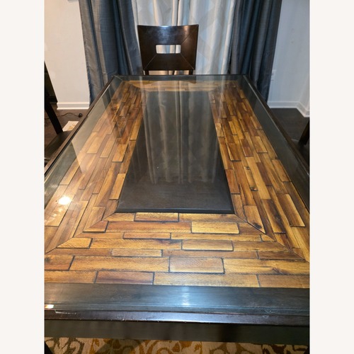 Used American Signature Wood Dining Set with Glass Top for sale on AptDeco