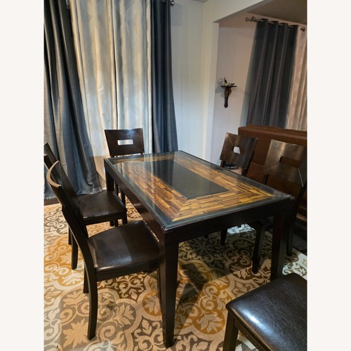 Used American Signature Wood Dining Set with Glass Top for sale on AptDeco