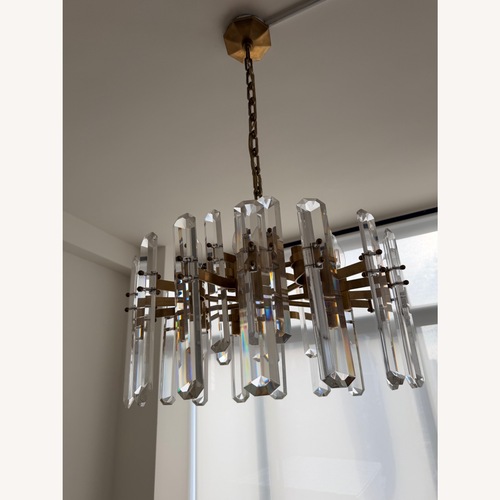 Used Lumens Antique Brass Crystal Chandelier  for sale on AptDeco