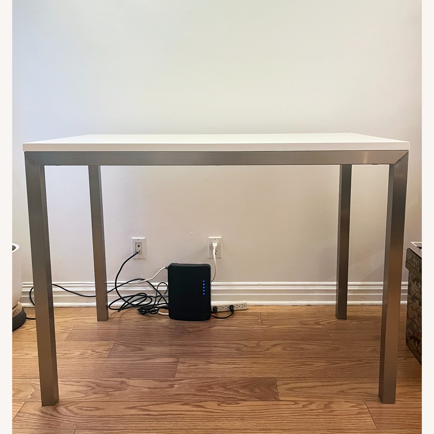 Crate & Barrel White Dining Table & Steel Frame - image-1