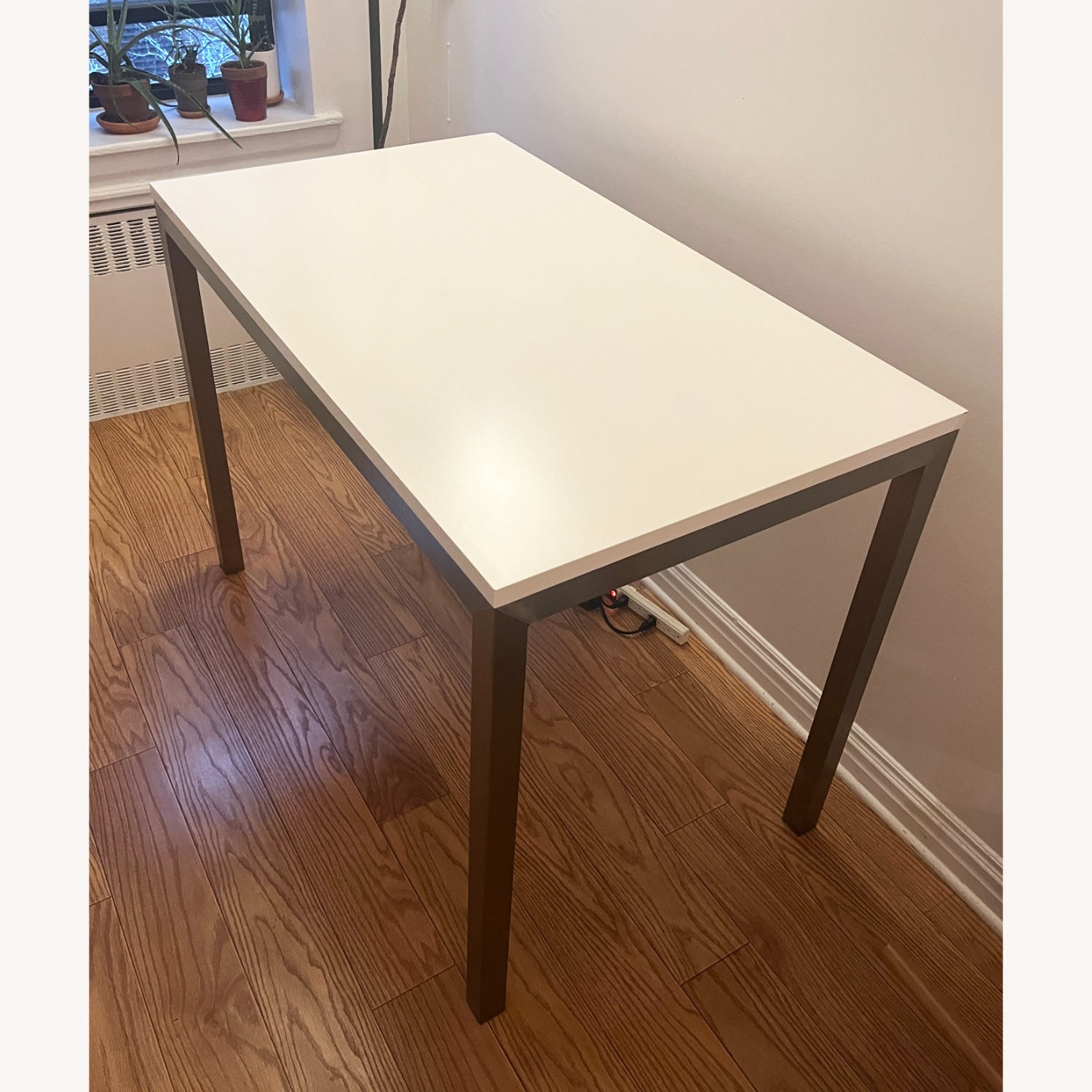 Crate & Barrel White Dining Table & Steel Frame - image-3